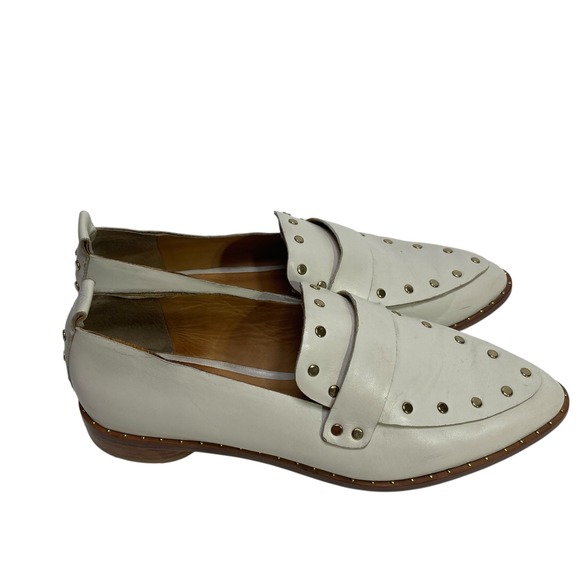 Womens Joie White Leather Studded Loafer Flats Shoes Pointed 39.5 Slip On Casual - Picture 4 of 9